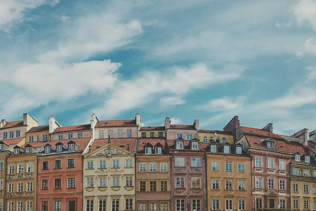 Colourful historic townhouses in Warsaw Old Town